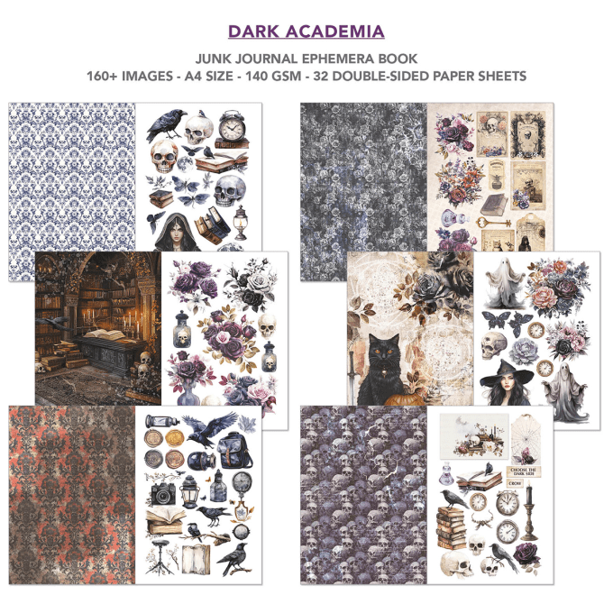 Ciao bella - Ephemera book, Dark Academia, format A4 - 32 feuilles de papier recto verso