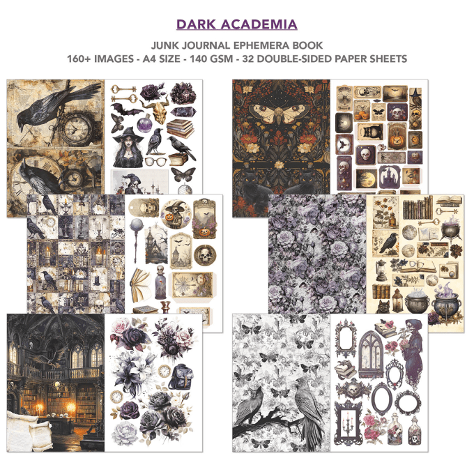 Ciao bella - Ephemera book, Dark Academia, format A4 - 32 feuilles de papier recto verso