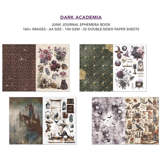 Ciao bella - Ephemera book, Dark Academia, format A4 - 32 feuilles de papier recto verso