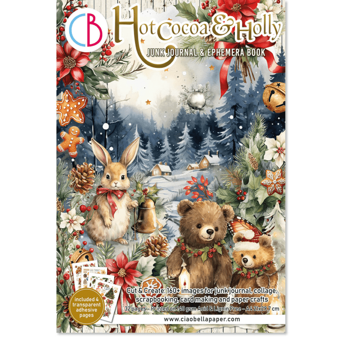 Ciao bella - Ephemera book, Hot cocoa & holly, format A4 - 32 feuilles de papier recto verso