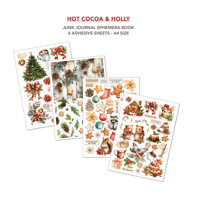 Ciao bella - Ephemera book, Hot cocoa & holly, format A4 - 32 feuilles de papier recto verso