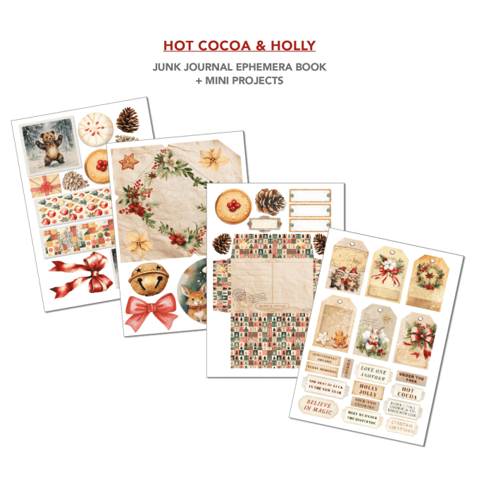 Ciao bella - Ephemera book, Hot cocoa & holly, format A4 - 32 feuilles de papier recto verso