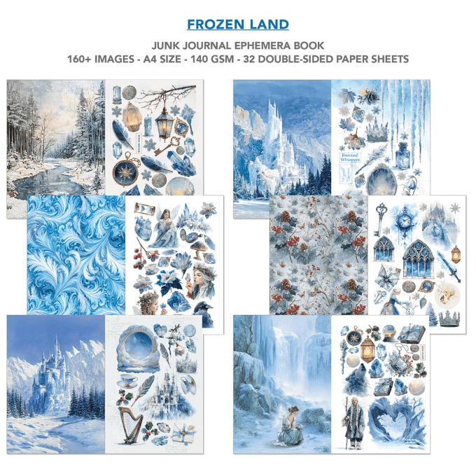 Ciao bella - Ephemera book, Frozen Land, format A4 - 32 feuilles de papier recto verso