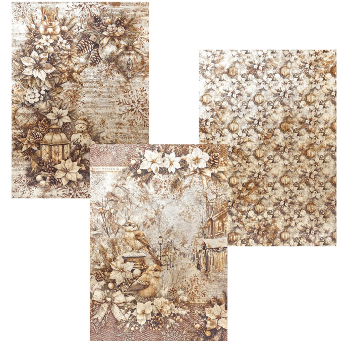 Deluxe paper pearl copper & vellum, Ciao Bella, winter season,  Format A4 - 6 feuilles