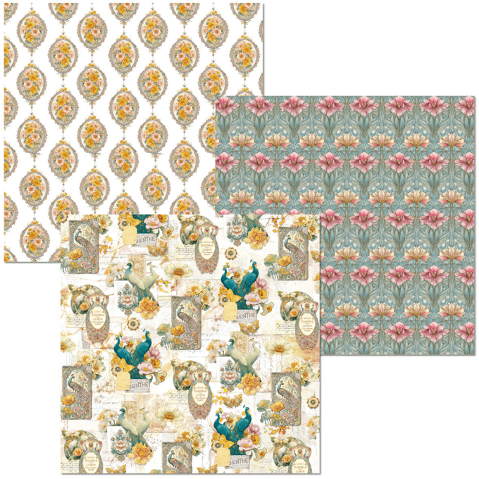 Deluxe paper Gold & vellum, Ciao Bella, Artemis,  format 15x15cm environ - 6 feuilles