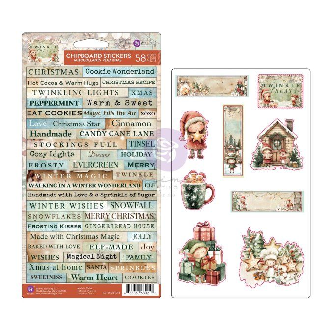 58 pièces, chipboards adhésifs, Prima, Twinkle & Treats