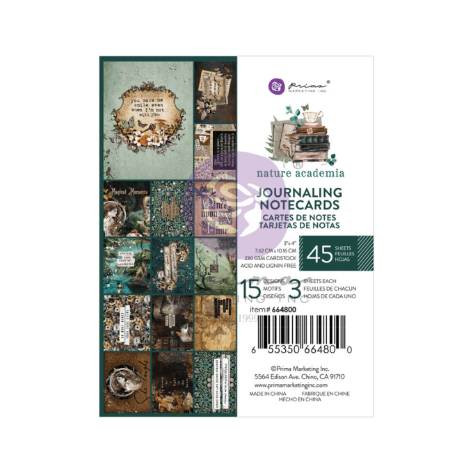 45 cartes Prima, Nature academia - 7.62x10.16cm - 15 designs motif recto verso