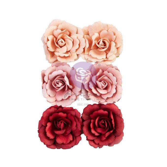 6 pièces, Fleurs en papier, Prima, Lost in wonderland, Queen of hearts