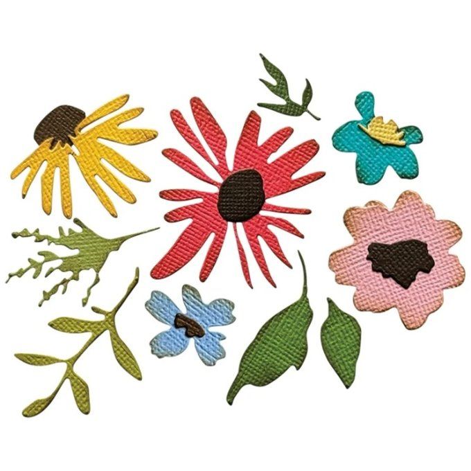11 Dies/matrices de découpe + 1 mini classeur d'embossage, Sizzix - Thinlits, vault, floristry
