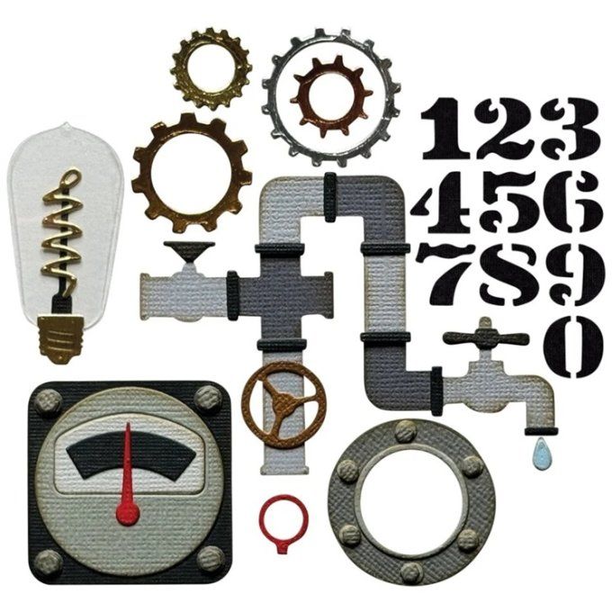 37 Dies/matrices de découpe, Sizzix - Thinlits, vault industrial