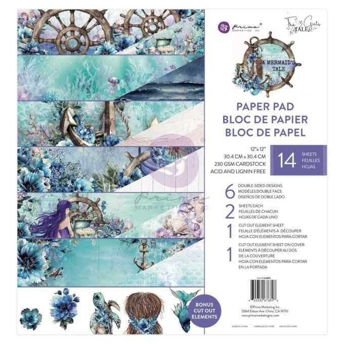 Bloc 30x30cm, 14 feuilles, A mermaid's tale - Prima marketing