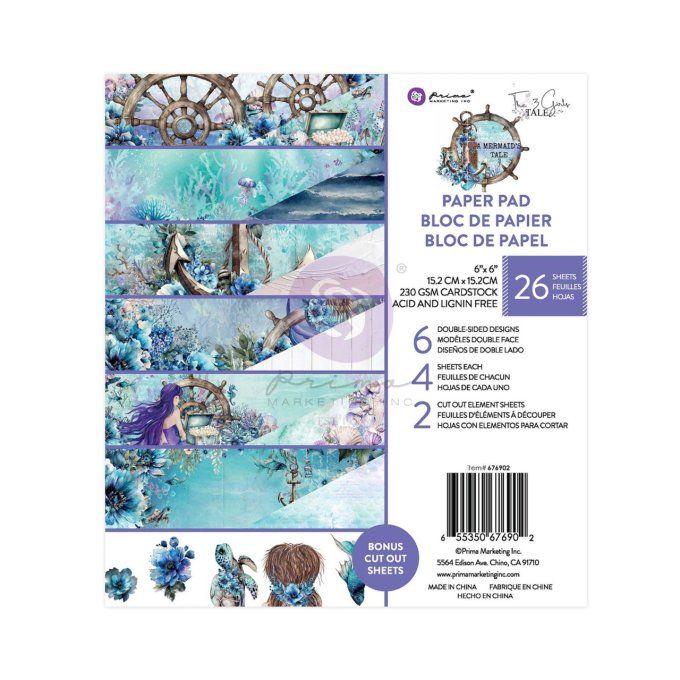 Bloc 15x15cm, 26 feuilles, A mermaid's tale - Prima marketing
