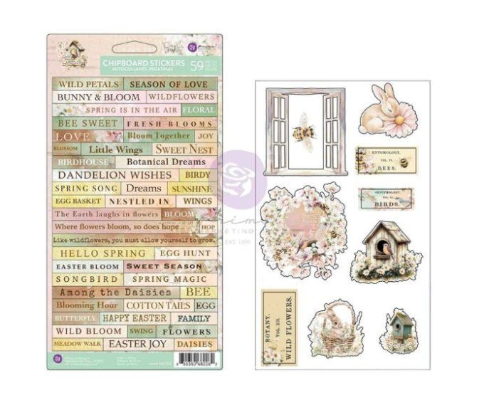 59 chipboards cartonnés adhésifs, Prima marketing - Among the wildflowers