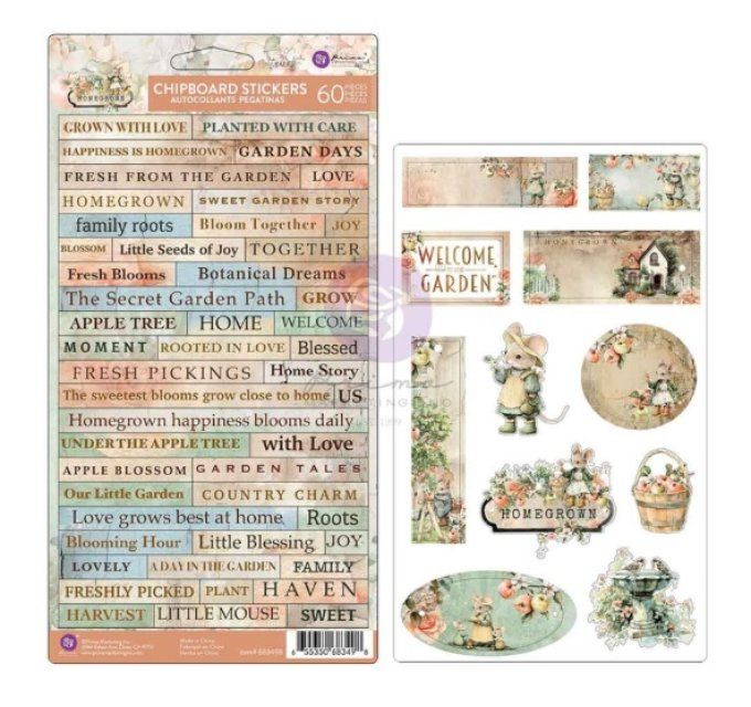 60 chipboards cartonnés adhésifs, Prima marketing - homegrown