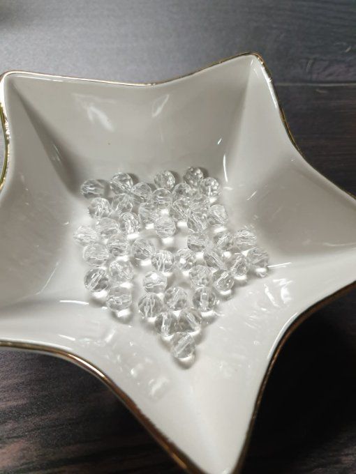 Perles en verre à facettes , couleur : transparent, x10