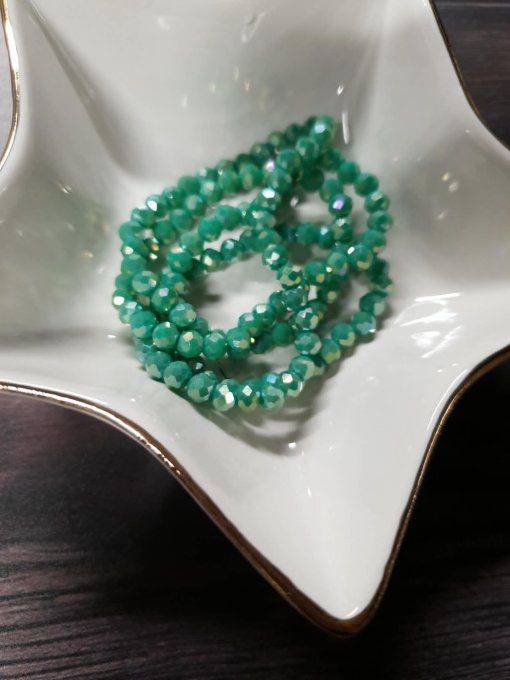 Perles en verre à facettes , couleur : vert irisé, x10 