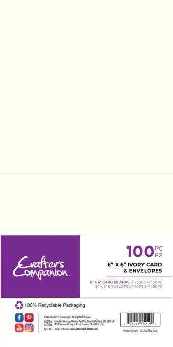 Lot de 50 cartes et enveloppes, ivoire - dimension : 6x6inch (15.24x15.24cm environ)