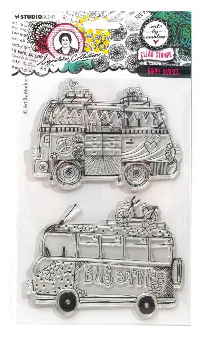 2 Tampons clears, Collec. Signature Art by marlène, Hippie busses, dim. de la planche: 14.5x21cm env