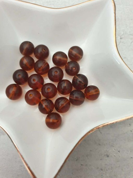 Perles en verre ronde, couleur marron, diamètre 12mm environ, x5