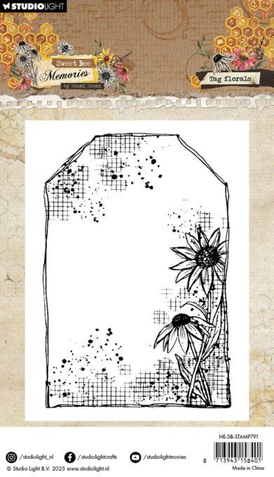 1 Tampon clear, StudioLight, Sweet Bee Memories, Tag Floral, dimension : 14x9.5cm environ