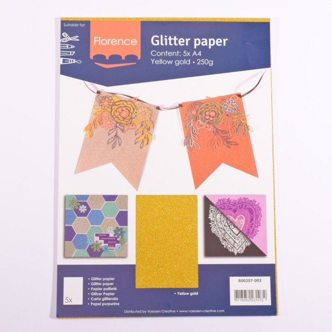 5 Feuilles de papier pailleté - format A4 - couleur : or - 250g