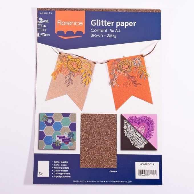 5 Feuilles de papier pailleté - format A4 - couleur : marron - 250g