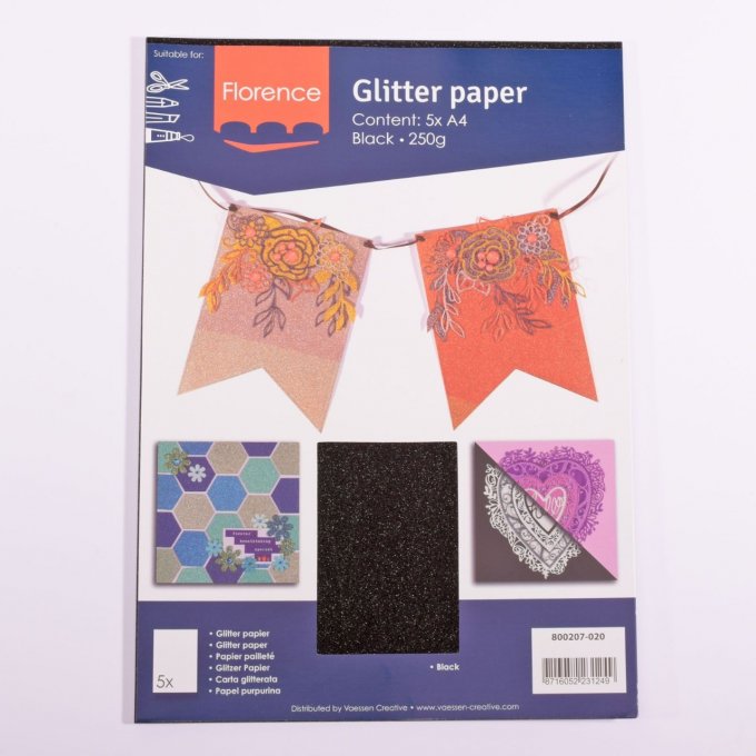 5 Feuilles de papier pailleté - format A4 - couleur : noir - 250g