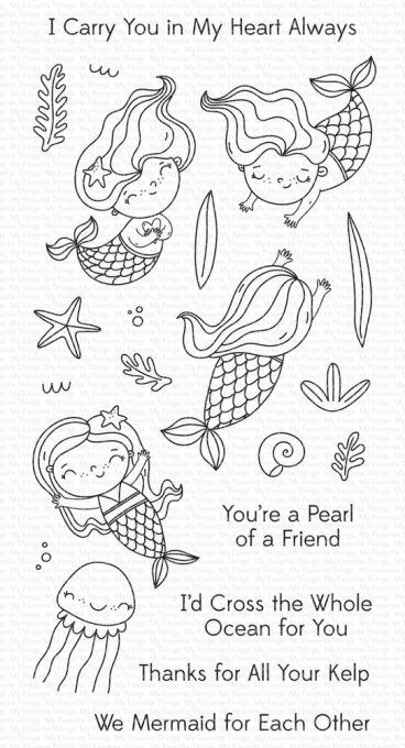 19 Tampons clear, MFT, Mermaid for each other - dimension de la planche : 9.7x20.5cm