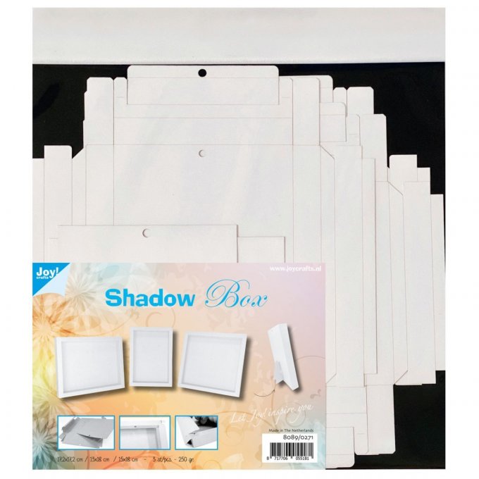 3 shadow box en carton blanc 250g à monter, dimension 17.2x17.2cm/13x18cm/15x18cm