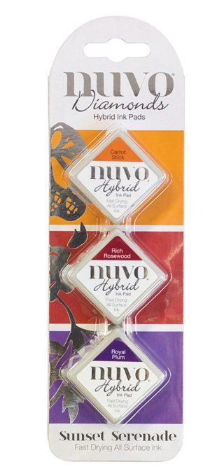 Lot de 3 Encres hybrides, mini pad, Nuvo, couleur : Carrot stick, Rich rosewood, Royal plum