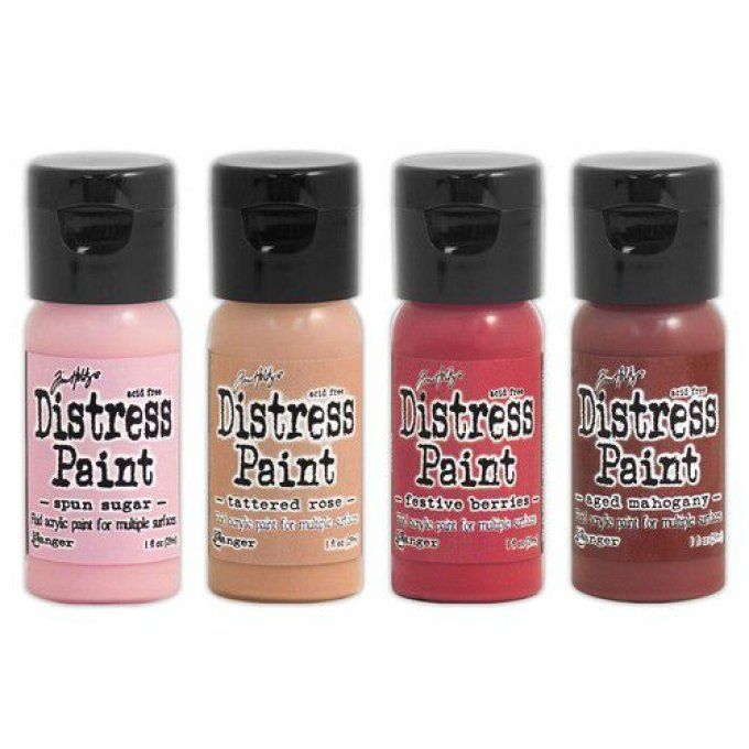 4 Peintures acryliques, distress paint - contenance 29ml (distress flip cap paint)