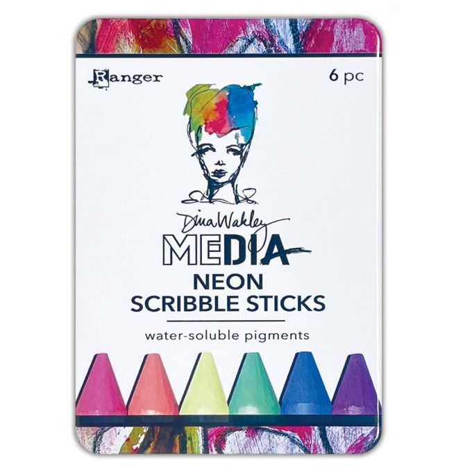 6 crayons, façon bâtonnet, Neon scribble sticks, à pigment - Ranger, Dina Wakley