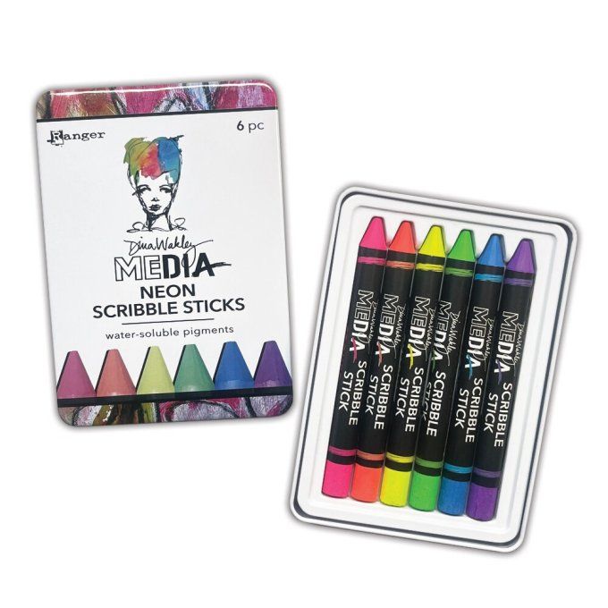 6 crayons, façon bâtonnet, Neon scribble sticks, à pigment - Ranger, Dina Wakley