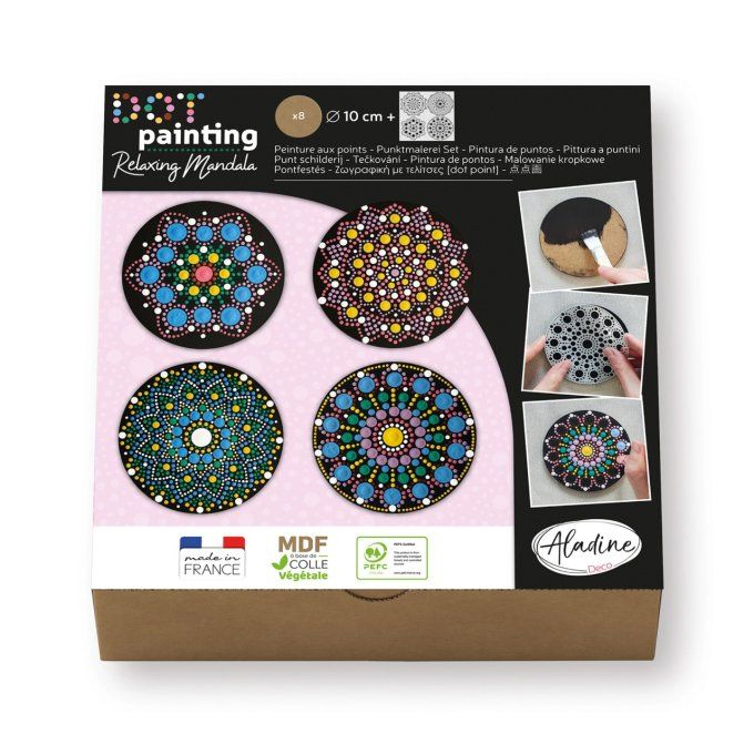 Aladine, Kit créatif, Dot painting, avec 8 supports de 10 cm de diamètre
