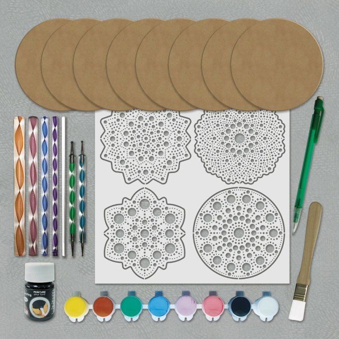 Aladine, Kit créatif, Dot painting, avec 8 supports de 10 cm de diamètre