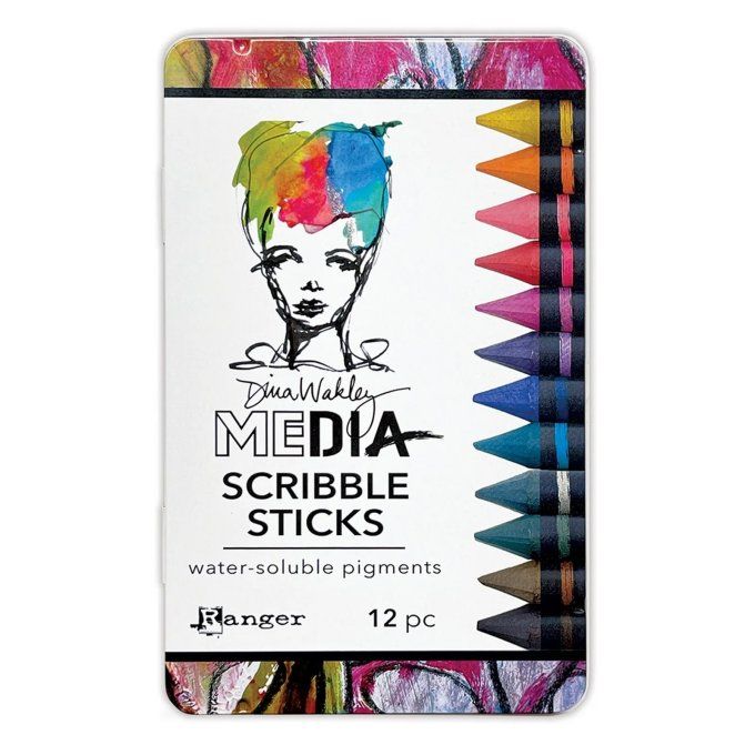 12 crayons, façon bâtonnet, Scribble sticks, à pigment - Ranger, Dina Wakley 