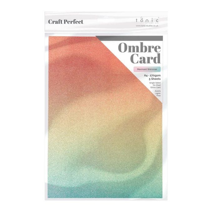 Craft perfect, Tonic Studio, Ombre card, format A4, 270g, 5 feuilles, Mermaid shimmer