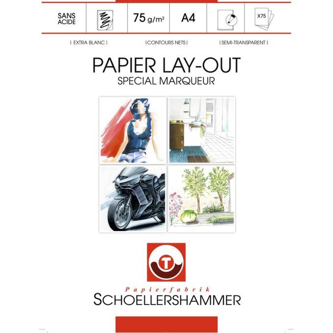 75 Feuilles de papier semi-transparent, Lay-Out, format A4 - 75g