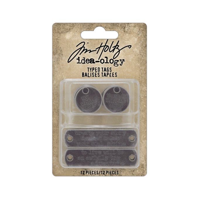 12 pièces en métal - Tim Holtz - Typed tags