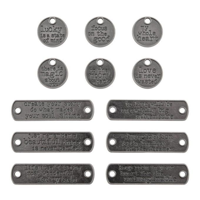 12 pièces en métal - Tim Holtz - Typed tags