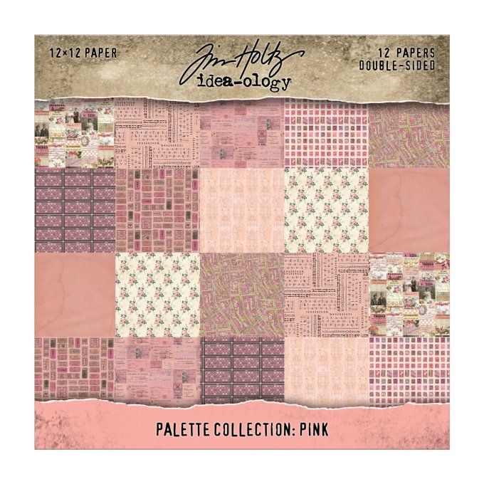 12 feuilles, Idea-ology Palette, Tim Holtz, papier pattern en 30x30cm - tons rose