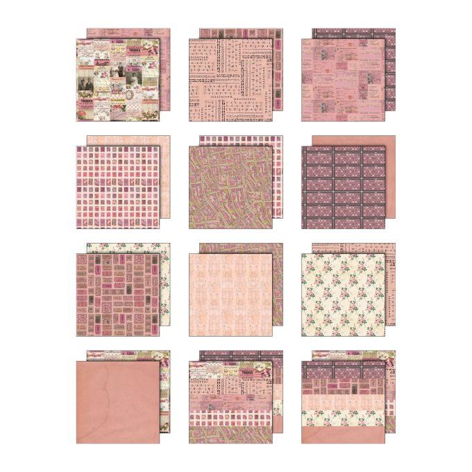 12 feuilles, Idea-ology Palette, Tim Holtz, papier pattern en 30x30cm - tons rose