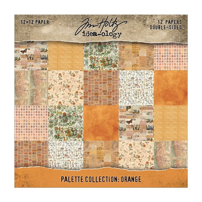 12 feuilles, Idea-ology Palette, Tim Holtz, papier pattern en 30x30cm - tons orange