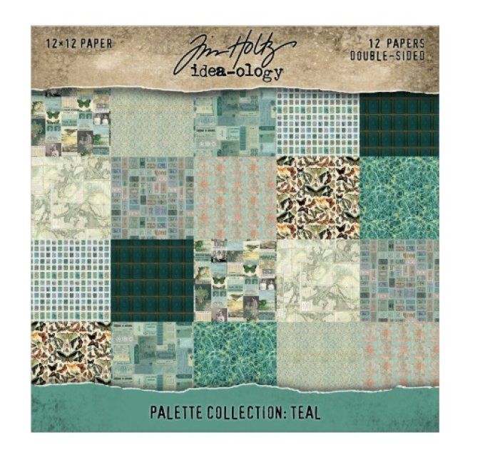 12 feuilles, Idea-ology Palette, Tim Holtz, papier pattern en 30x30cm - tons Teal