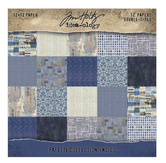 12 feuilles, Idea-ology Palette, Tim Holtz, papier pattern en 30x30cm - tons Indigo