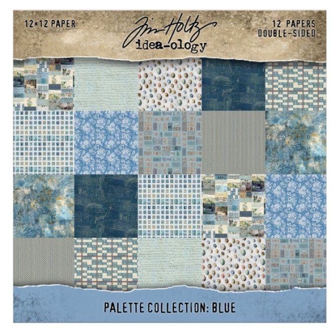 12 feuilles, Idea-ology Palette, Tim Holtz, papier pattern en 30x30cm - tons Blue