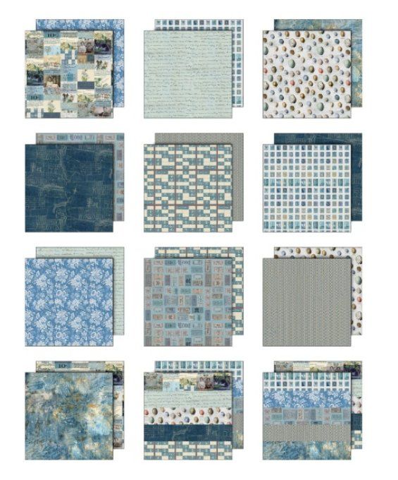 12 feuilles, Idea-ology Palette, Tim Holtz, papier pattern en 30x30cm - tons Blue
