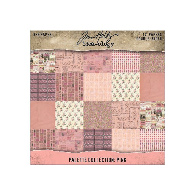 12 feuilles, Idea-ology Palette, Tim Holtz, papier pattern en 20x20cm - tons rose