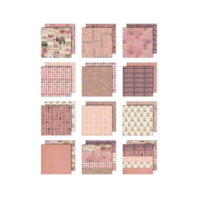 12 feuilles, Idea-ology Palette, Tim Holtz, papier pattern en 20x20cm - tons rose