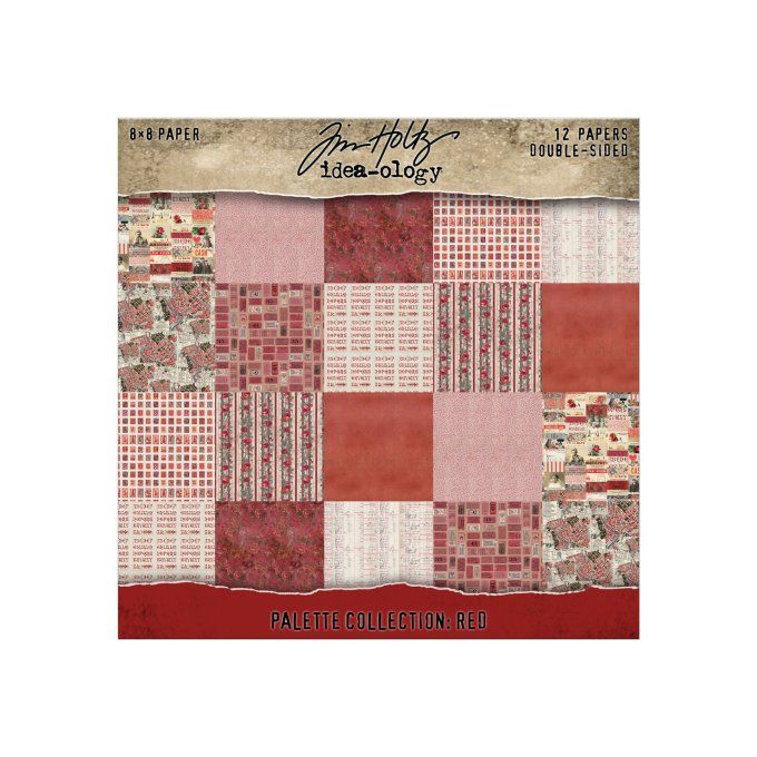 12 feuilles, Idea-ology Palette, Tim Holtz, papier pattern en 20x20cm - tons rouge